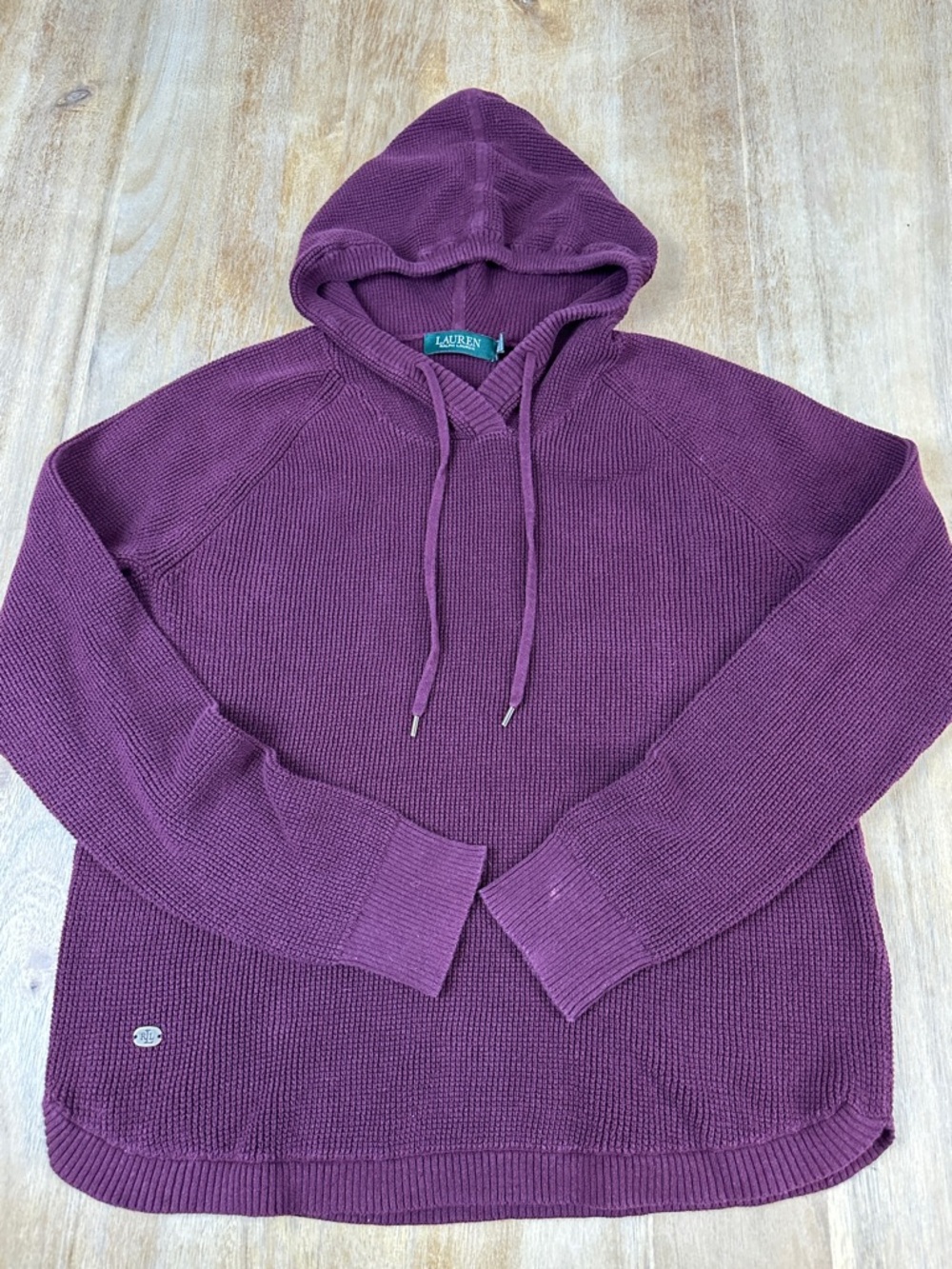 Lauren Ralph Lauren 100% Cotton Plum waffle Knit Hooded Sweater - Picture 11 of 13